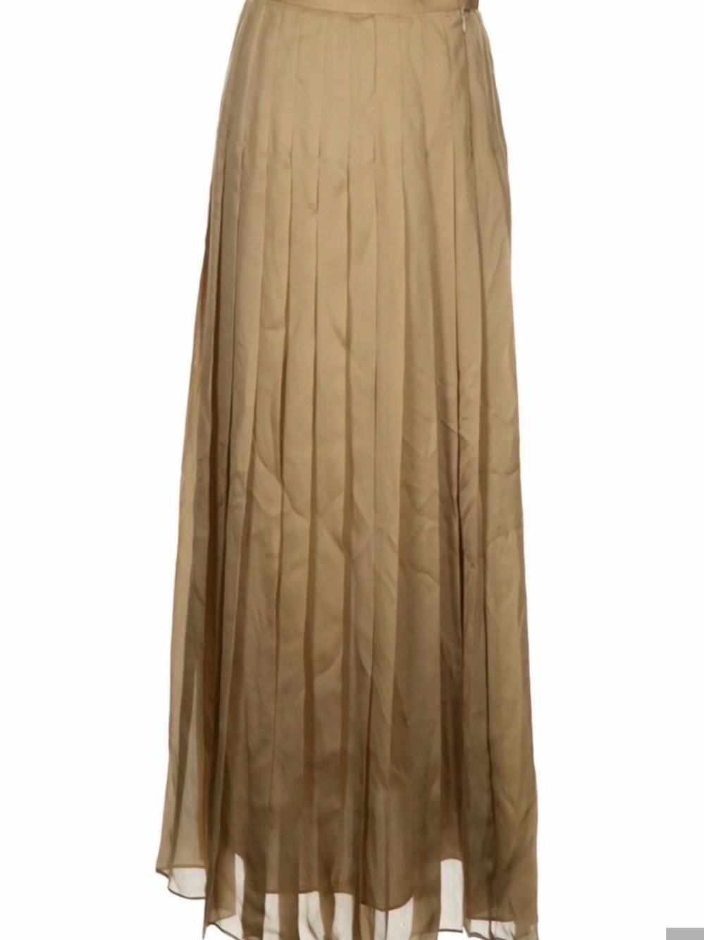 Ralph Lauren Blue Label 100% Silk Pleated Maxi Skirt Gold Tan Size 2 Formal Long - Picture 3 of 4
